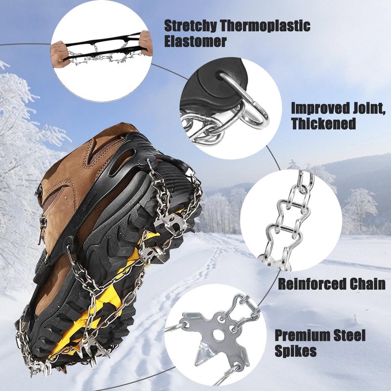 Goodffy Crampons Ice Cleats, Anti Slip 19 Stainless Steel Spikes Ice Snow Grips for Boots Shoes Women Men Traction Cleats Protect Footwear for Hiking Mountaineering Fishing Walking Climbing - Image 2